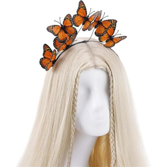 Butterfly Fascinator Headband | Vivid 3D Monarch Butterfly Crown for Halloween - Picture 2 of 5
